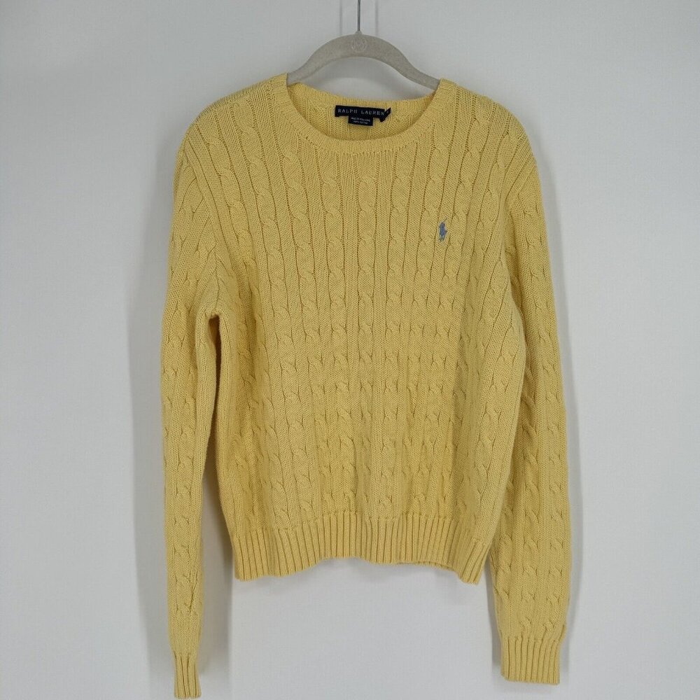 Polo Ralph Lauren sweater womens XL yellow cableknit preppy vintage y2k 90s work - Picture 1 of 4